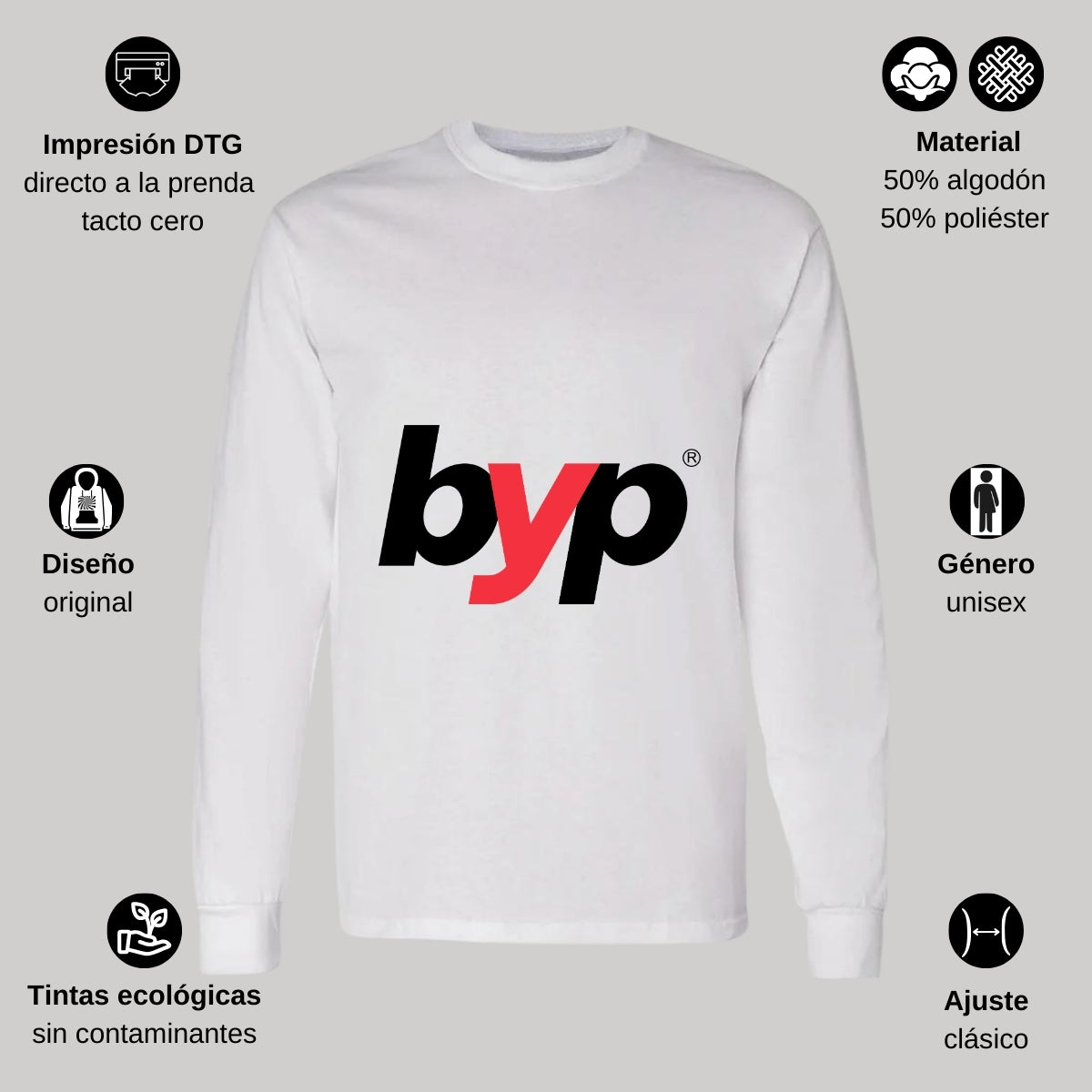 Playera Manga Larga Algodón Blanco Logo