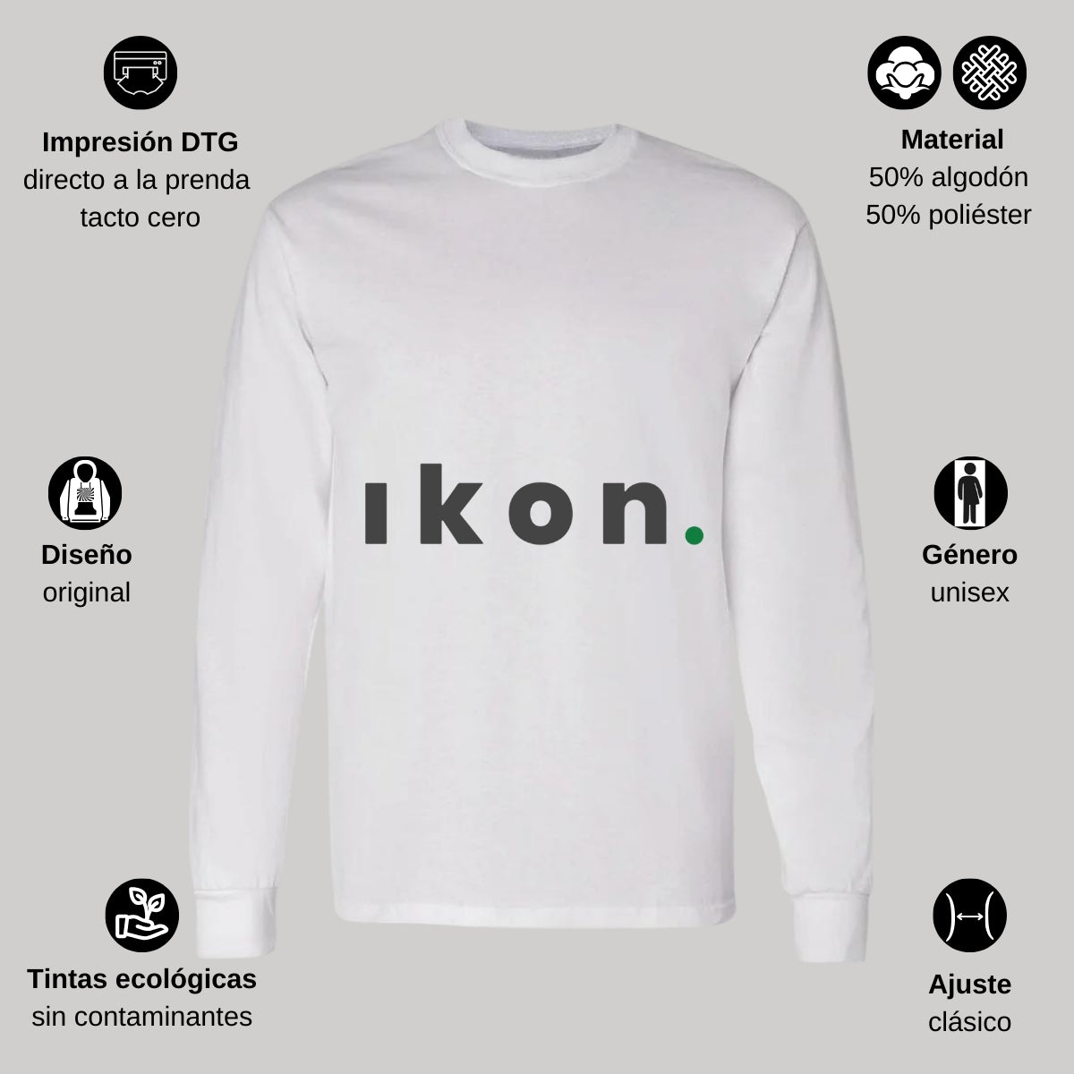 Playera Manga Larga Algodón Blanco Logo