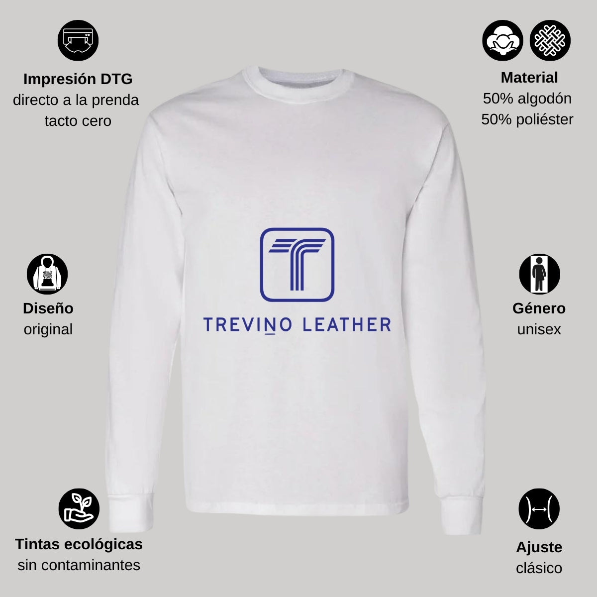Playera Manga Larga Algodón Blanco Logo
