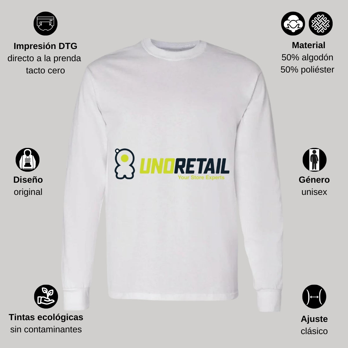Playera Manga Larga Algodón Blanco Logo
