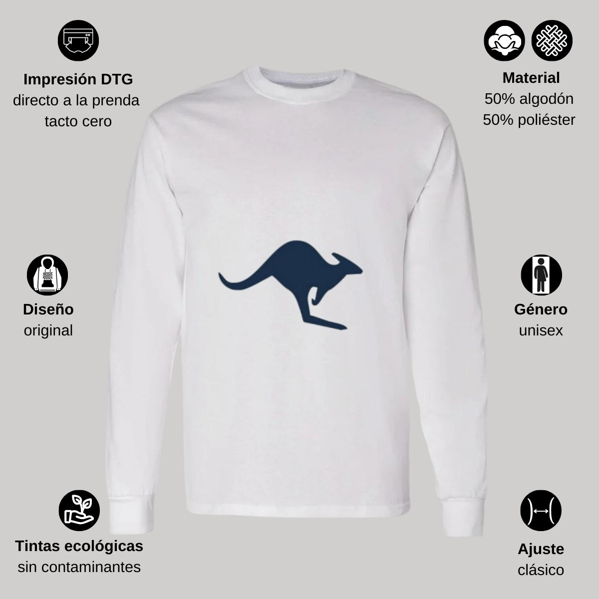 Playera Manga Larga Algodón Blanco Logo