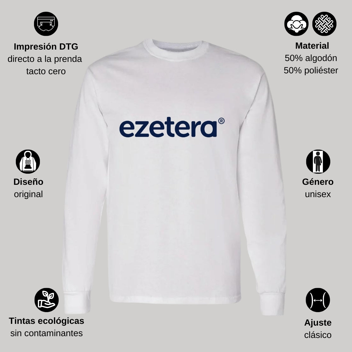 Playera Manga Larga Algodón Blanco Logo