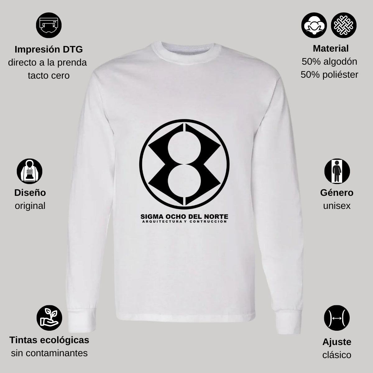 Playera Manga Larga Algodón Blanco Logo