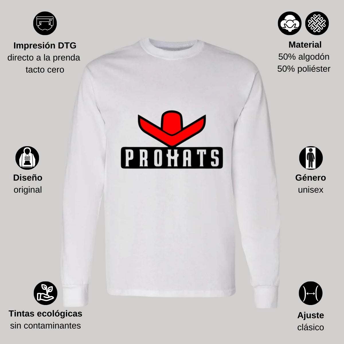 Playera Manga Larga Algodón Blanco Logo