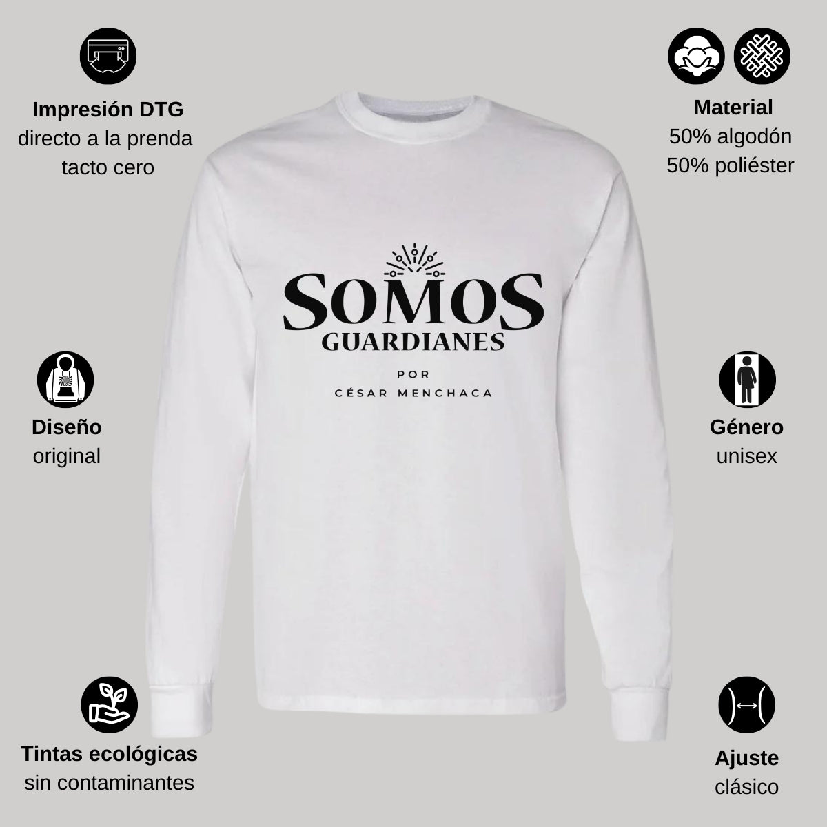 Playera Manga Larga Algodón Blanco Logo