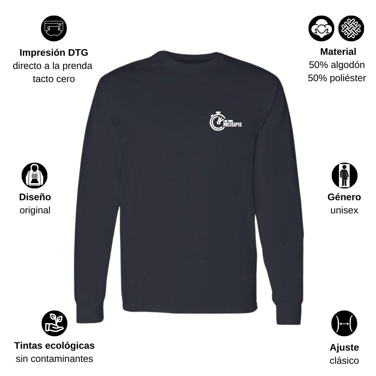 Playera Manga Larga Algodón Negro Escudo