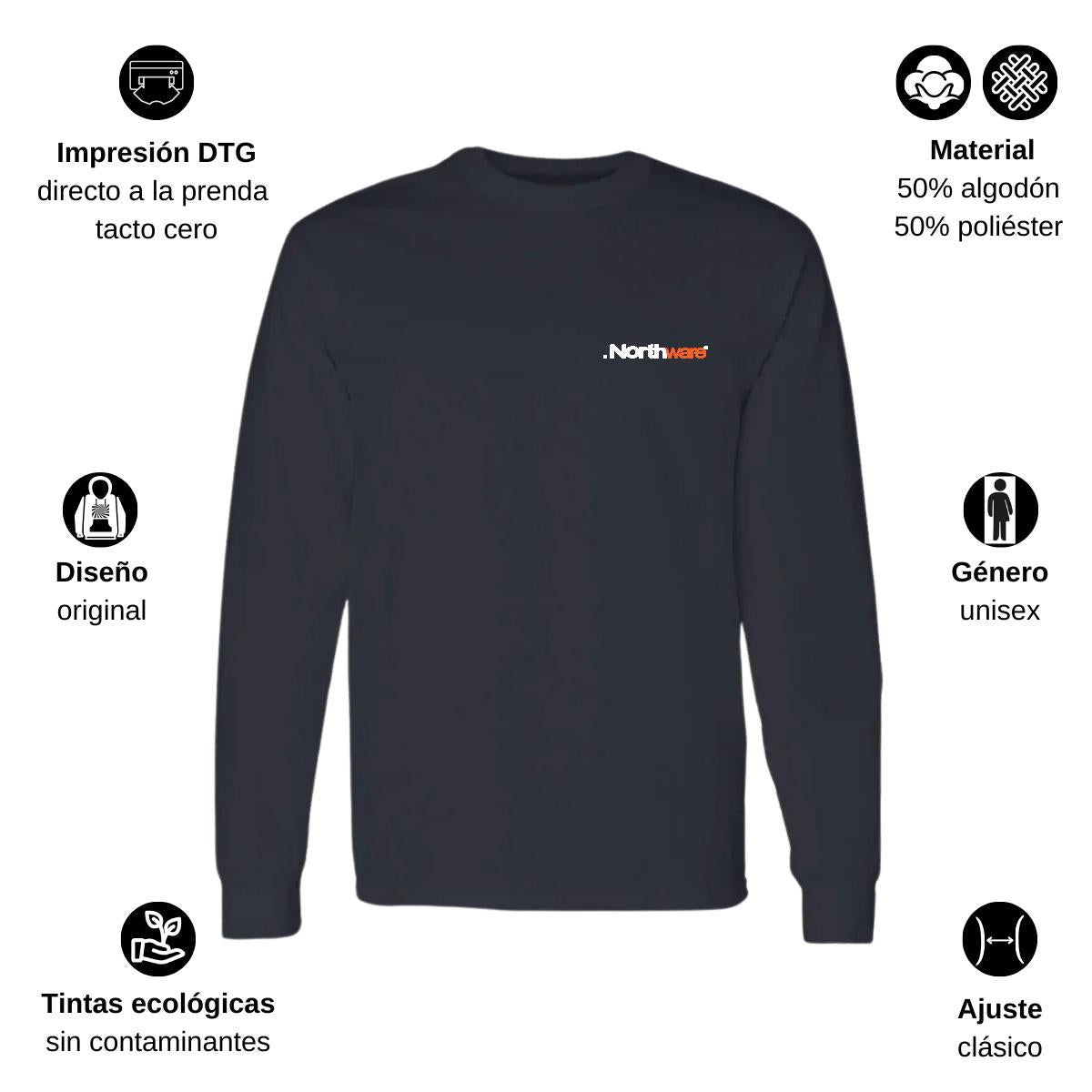 Playera Manga Larga Algodón Negro Escudo