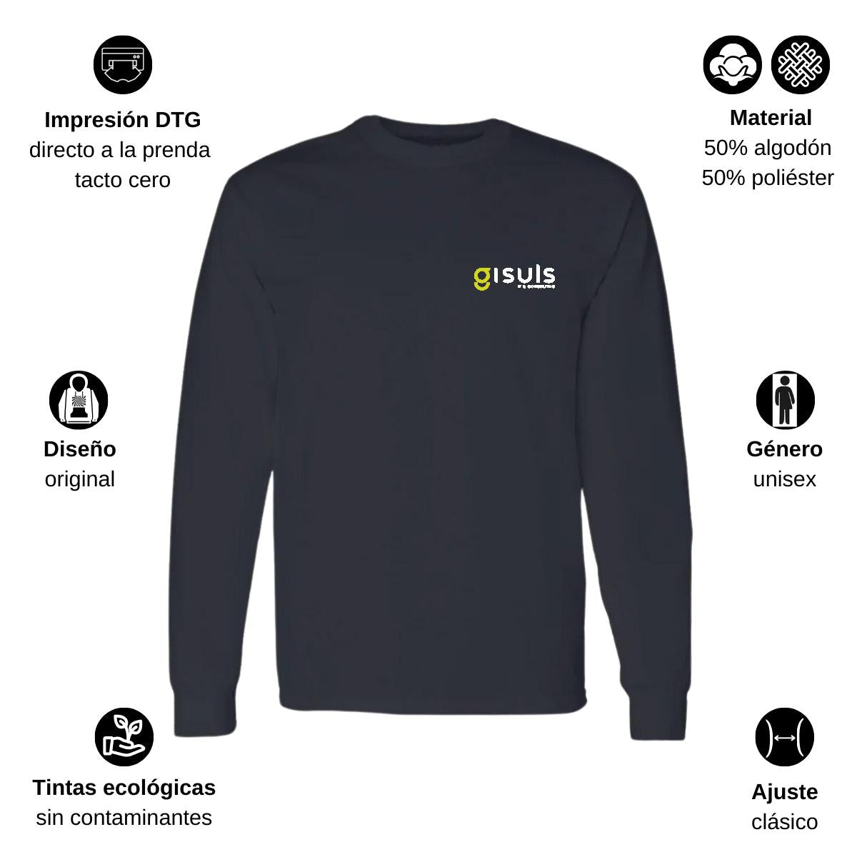 Playera Manga Larga Algodón Negro Escudo