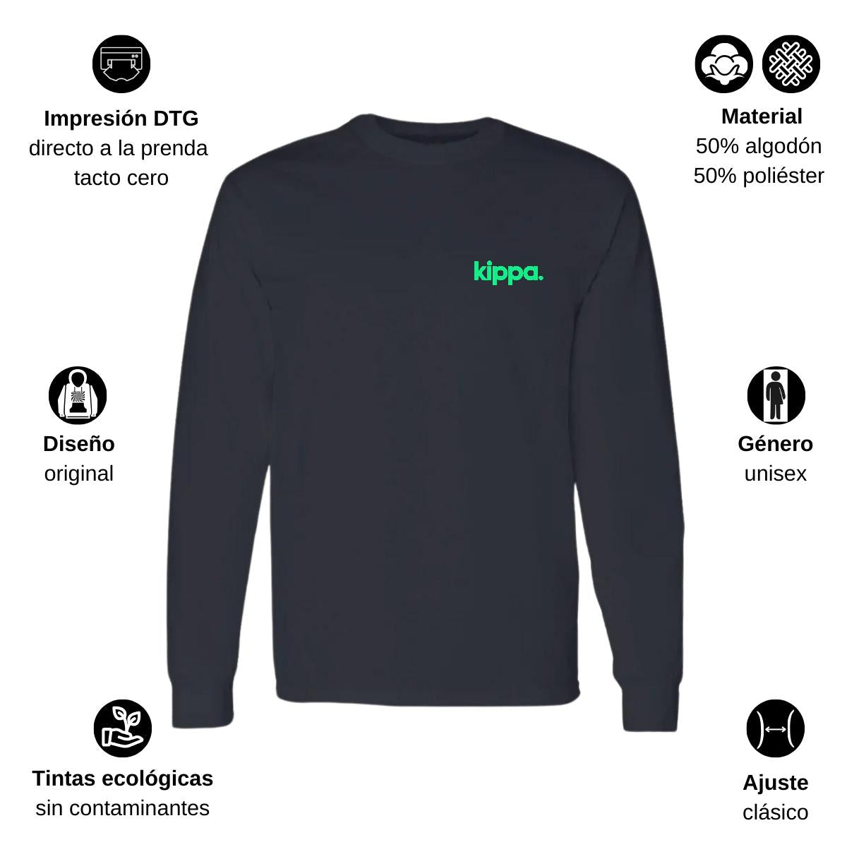 Playera Manga Larga Algodón Negro Escudo