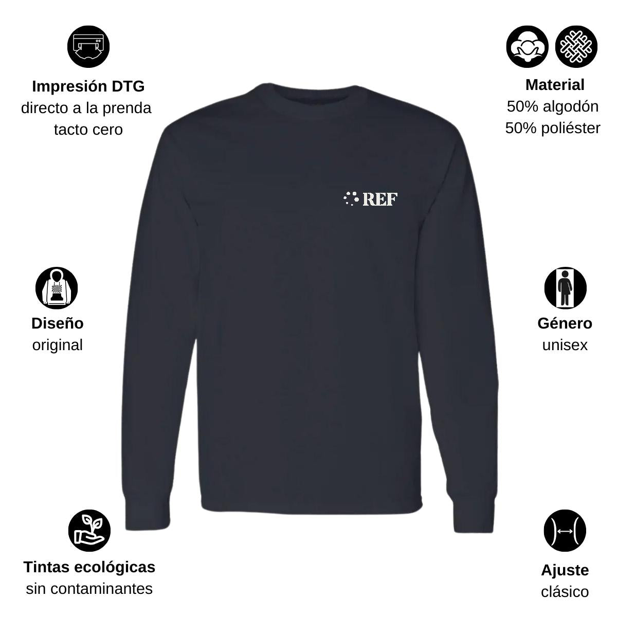Playera Manga Larga Algodón Negro Escudo
