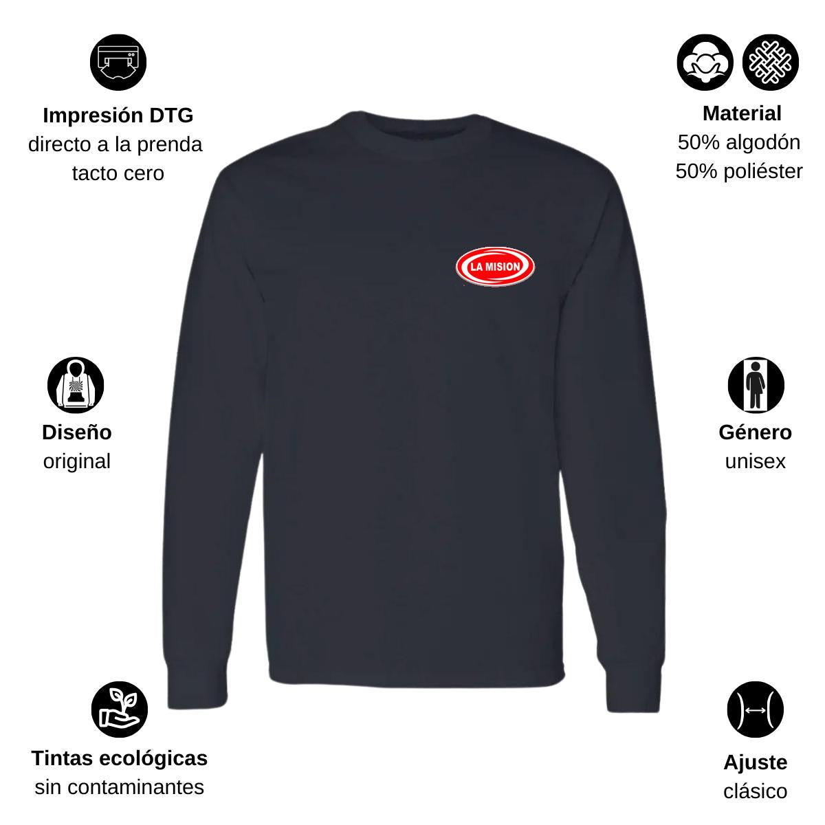 Playera Manga Larga Algodón Negro Escudo