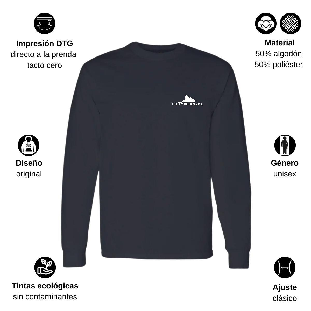 Playera Manga Larga Algodón Negro Escudo