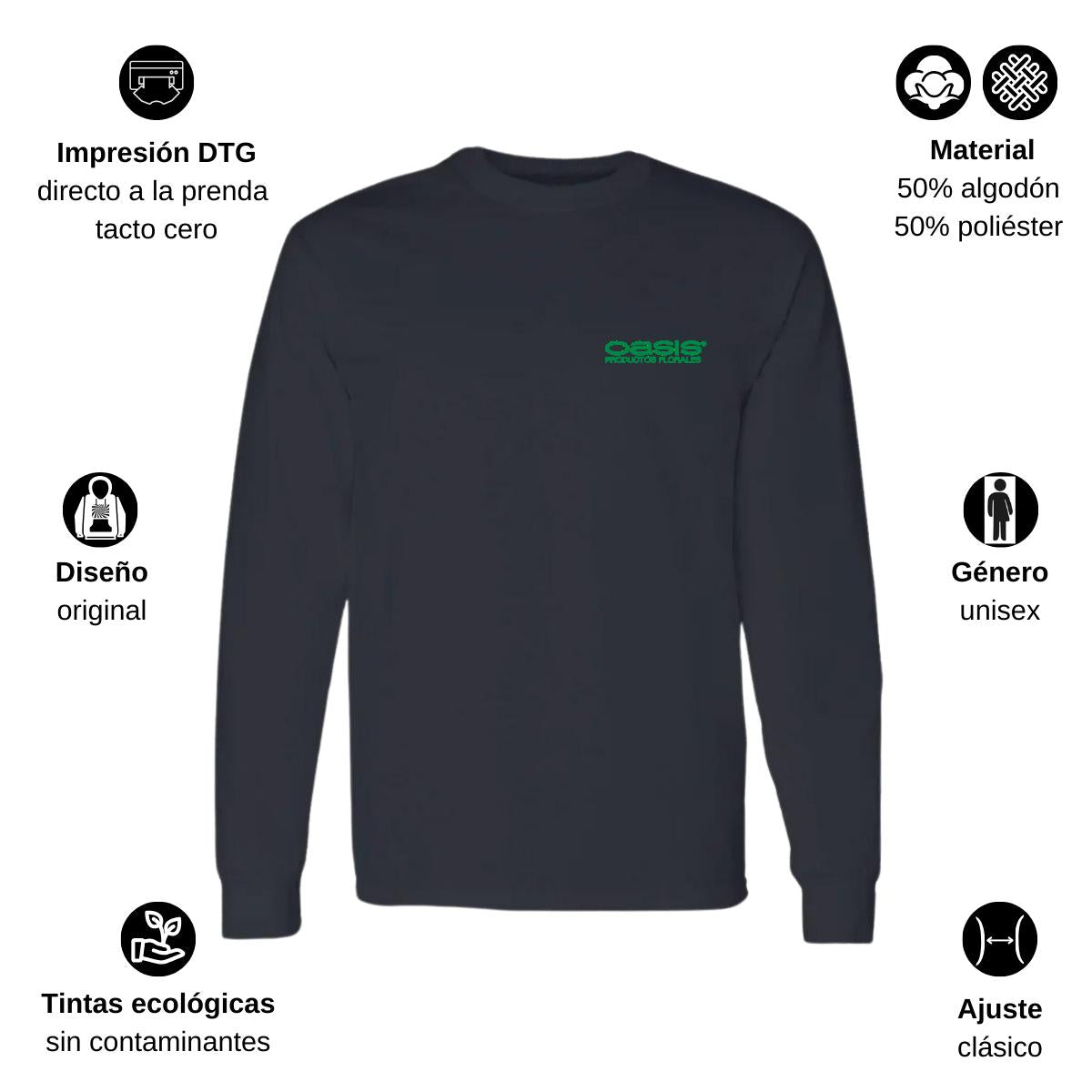 Playera Manga Larga Algodón Negro Escudo
