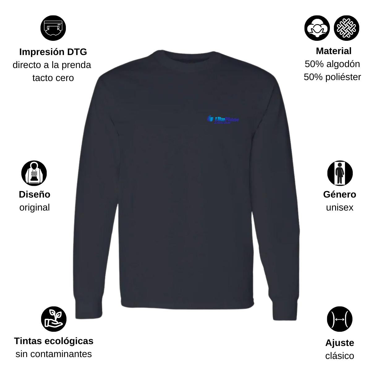 Playera Manga Larga Algodón Negro Escudo