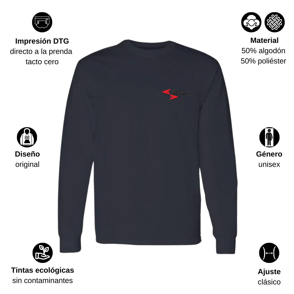 Playera Manga Larga Algodón Negro Escudo
