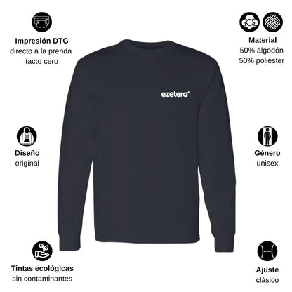 Playera Manga Larga Algodón Negro Escudo