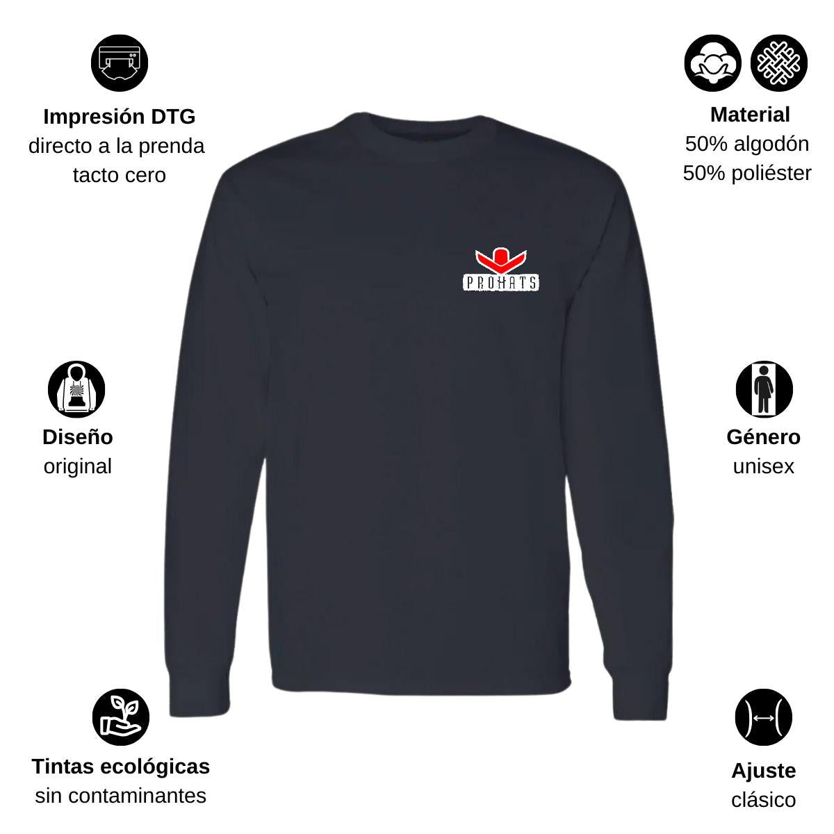 Playera Manga Larga Algodón Negro Escudo