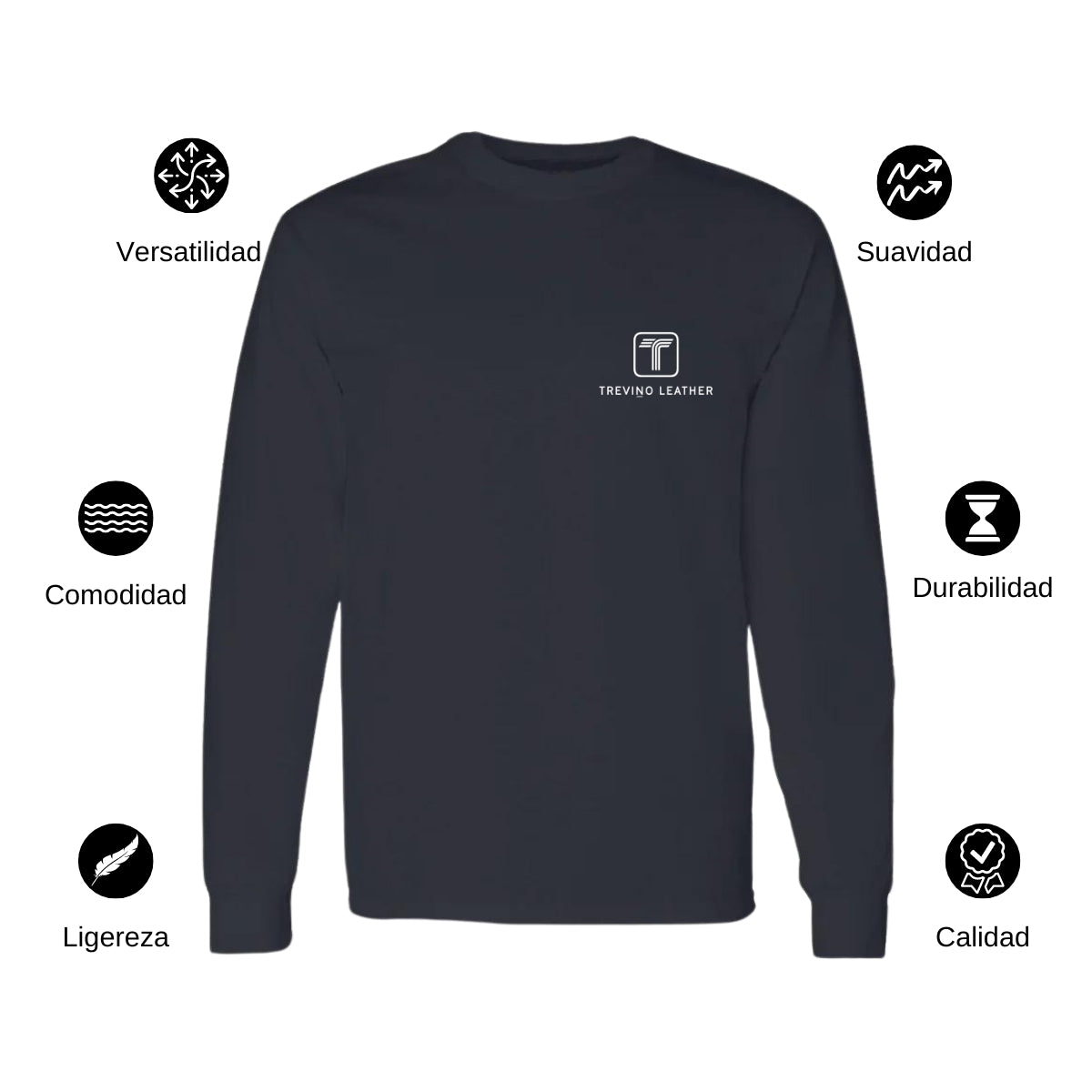 Playera Manga Larga Algodón Negro Escudo