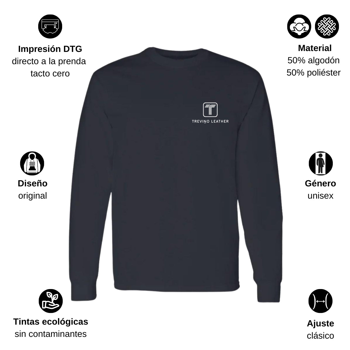 Playera Manga Larga Algodón Negro Escudo