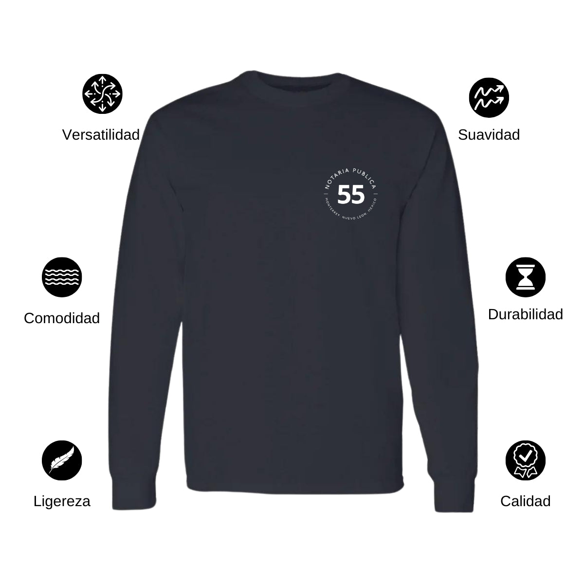 Playera Manga Larga Algodón Negro Escudo