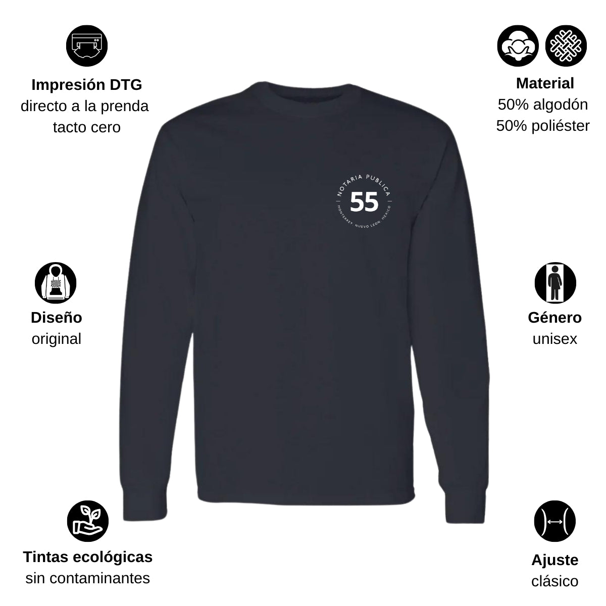 Playera Manga Larga Algodón Negro Escudo