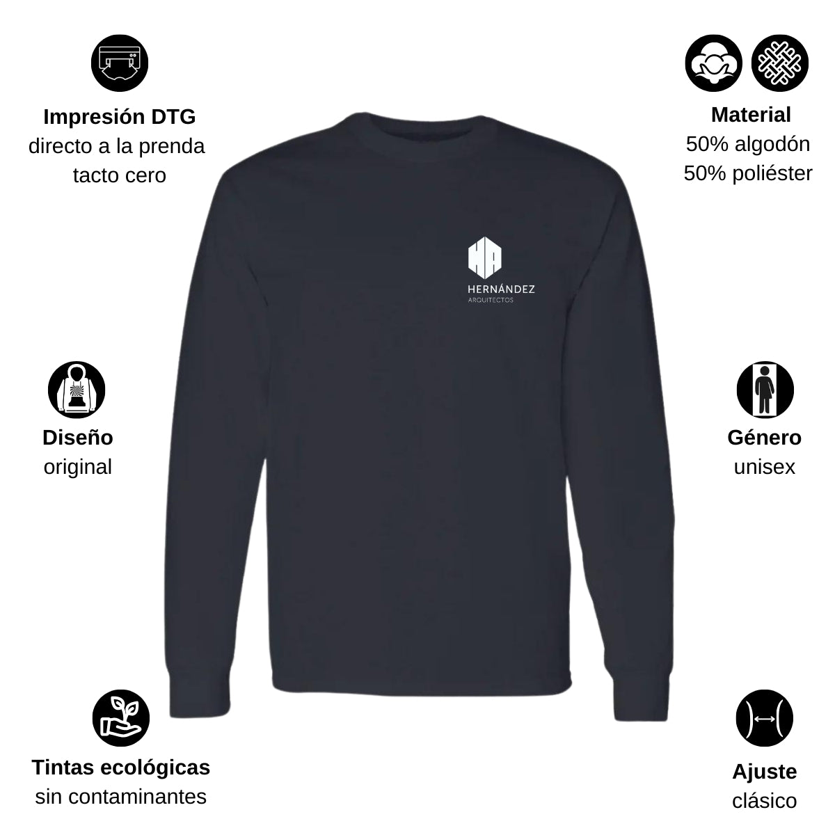 Playera Manga Larga Algodón Negro Escudo