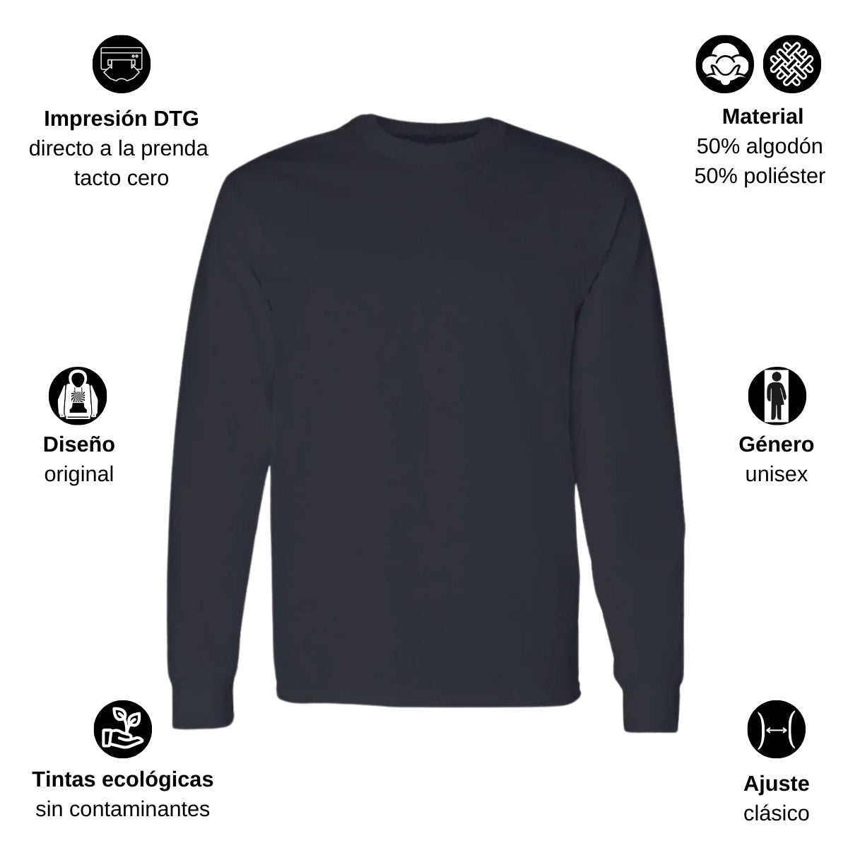 Playera Manga Larga Algodón Negro