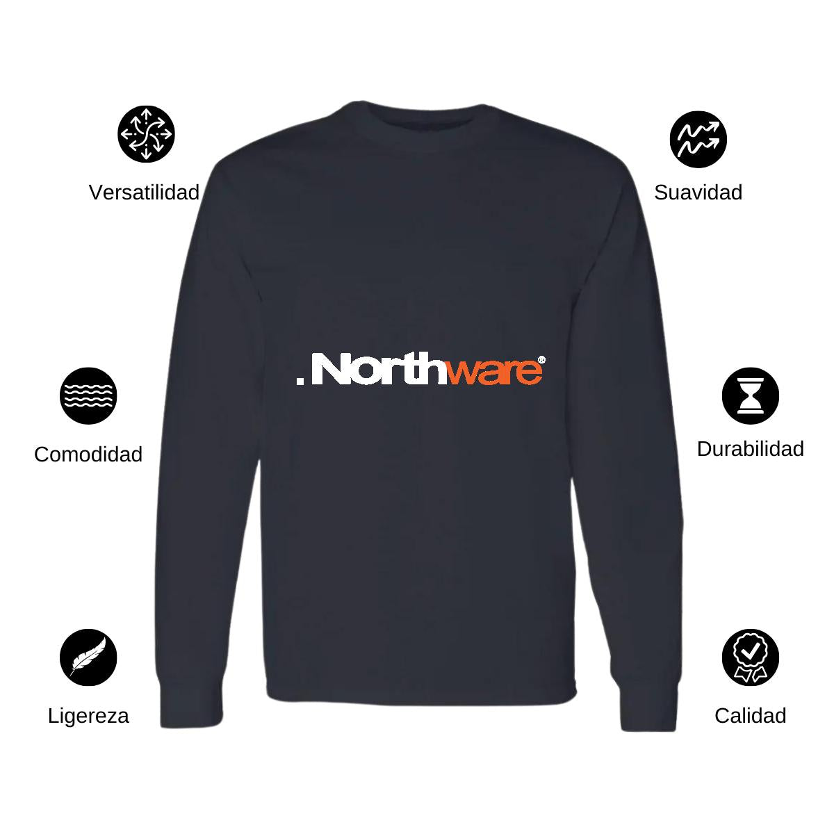Playera Manga Larga Algodón Negro Logo