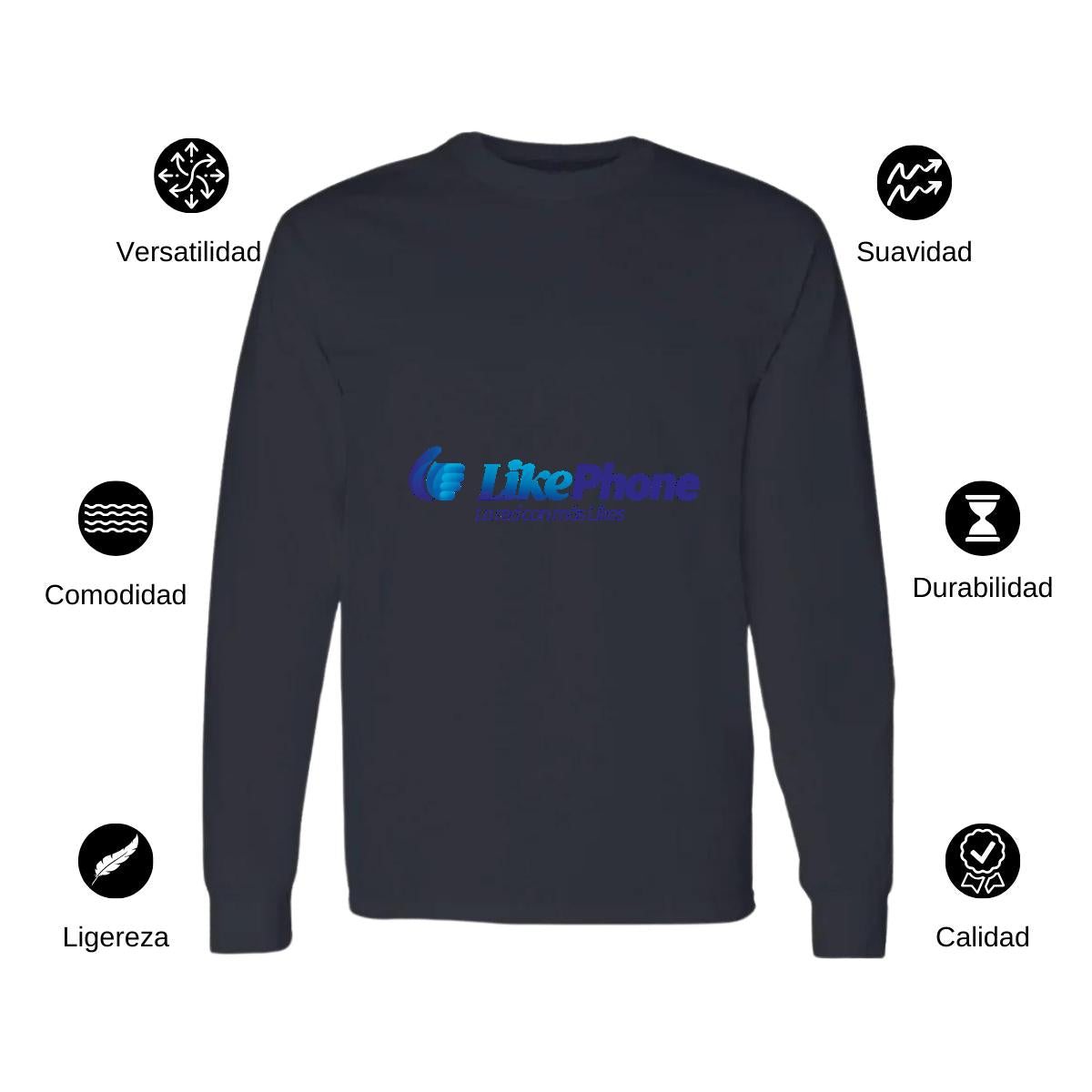 Playera Manga Larga Algodón Negro Logo