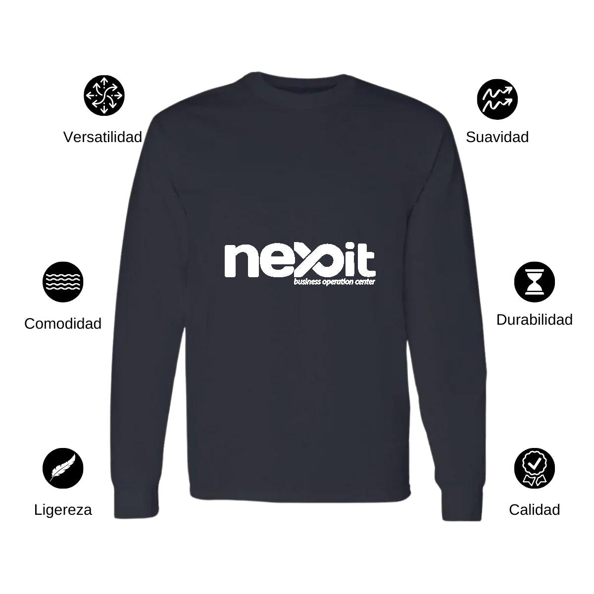 Playera Manga Larga Algodón Negro Logo