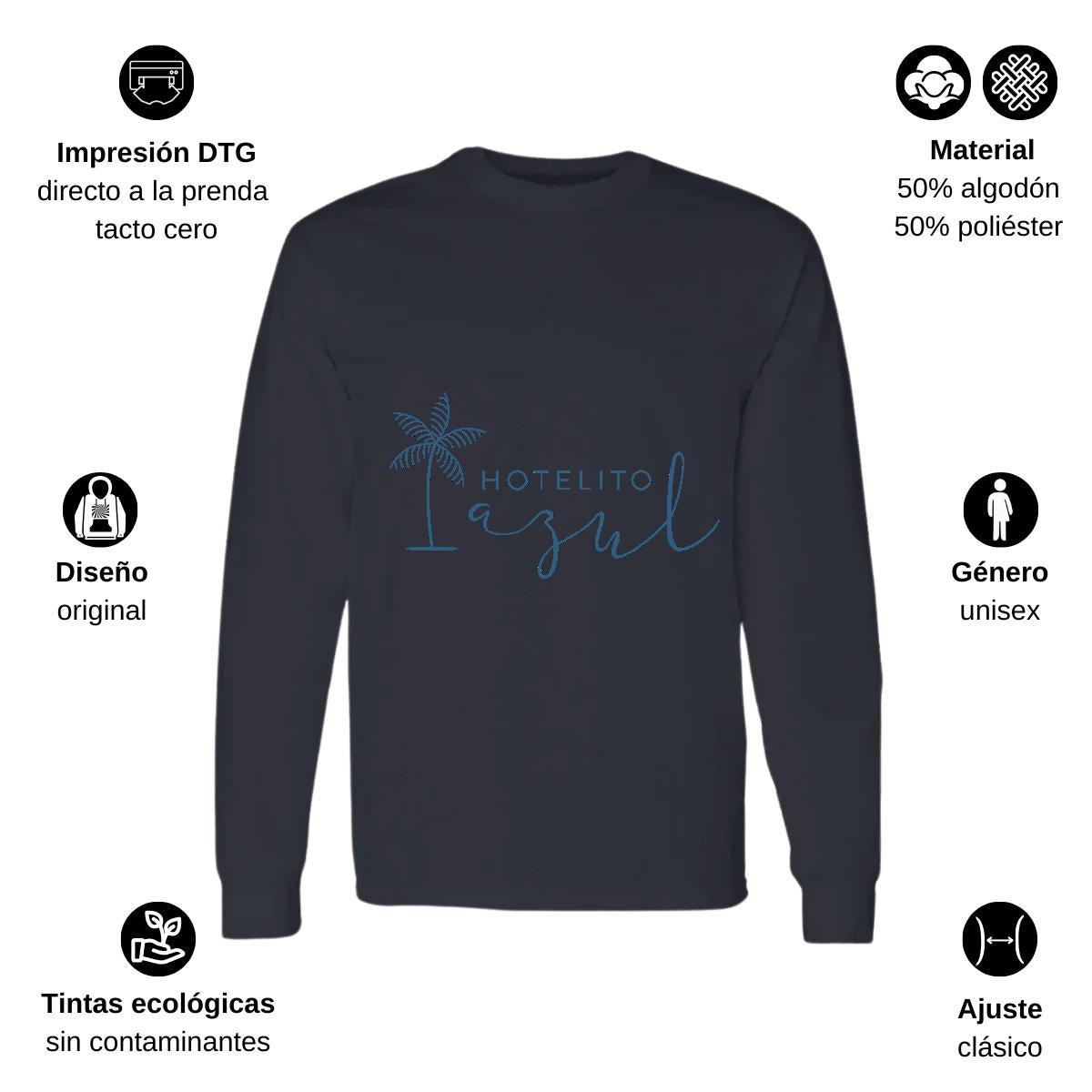 Playera Manga Larga Algodón Negro Logo