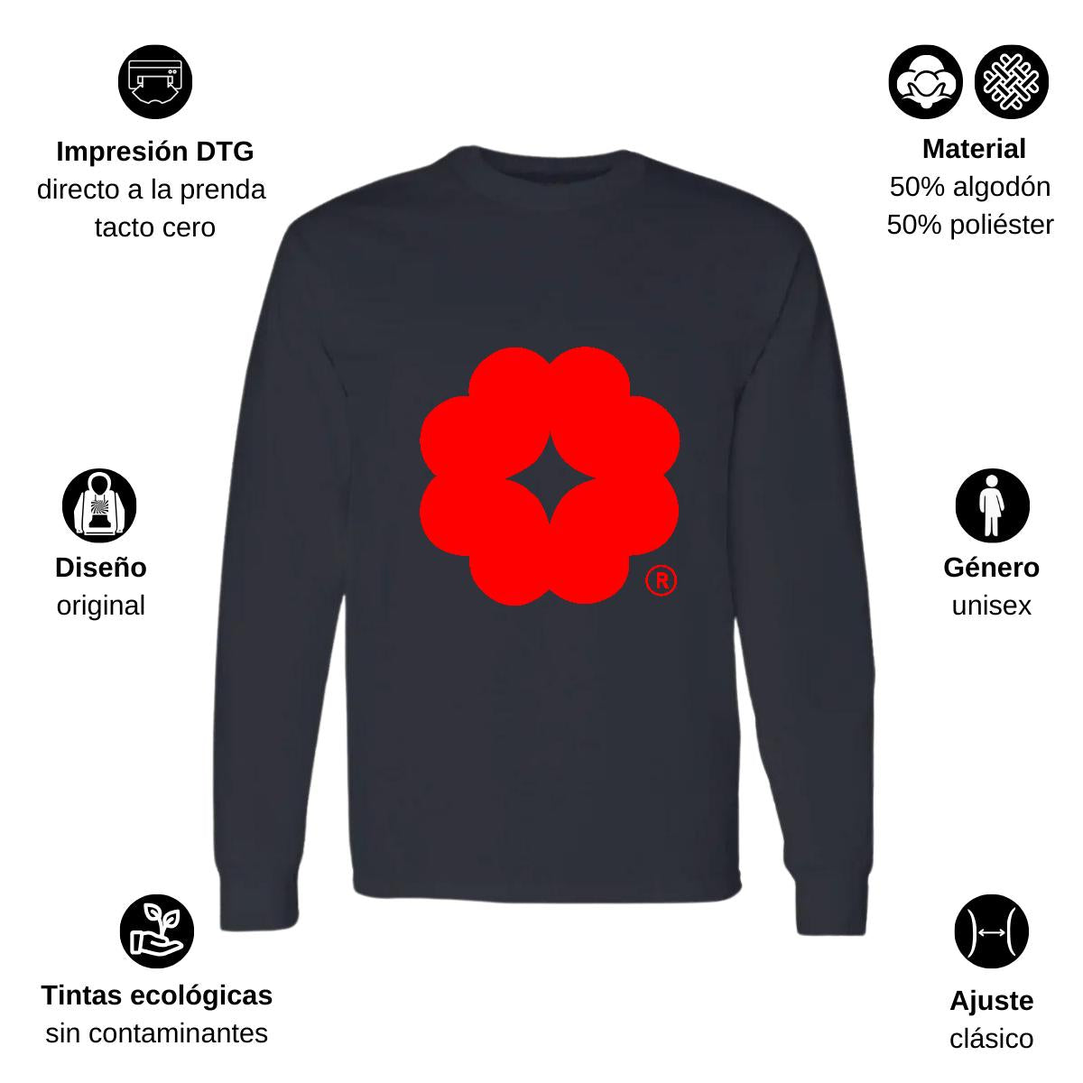 Playera Manga Larga Algodón Negro Logo