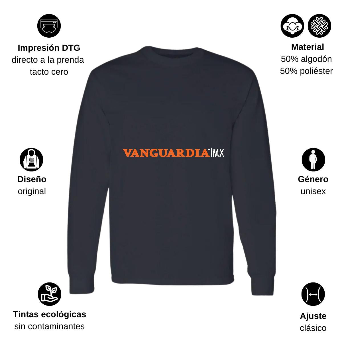 Playera Manga Larga Algodón Negro Logo