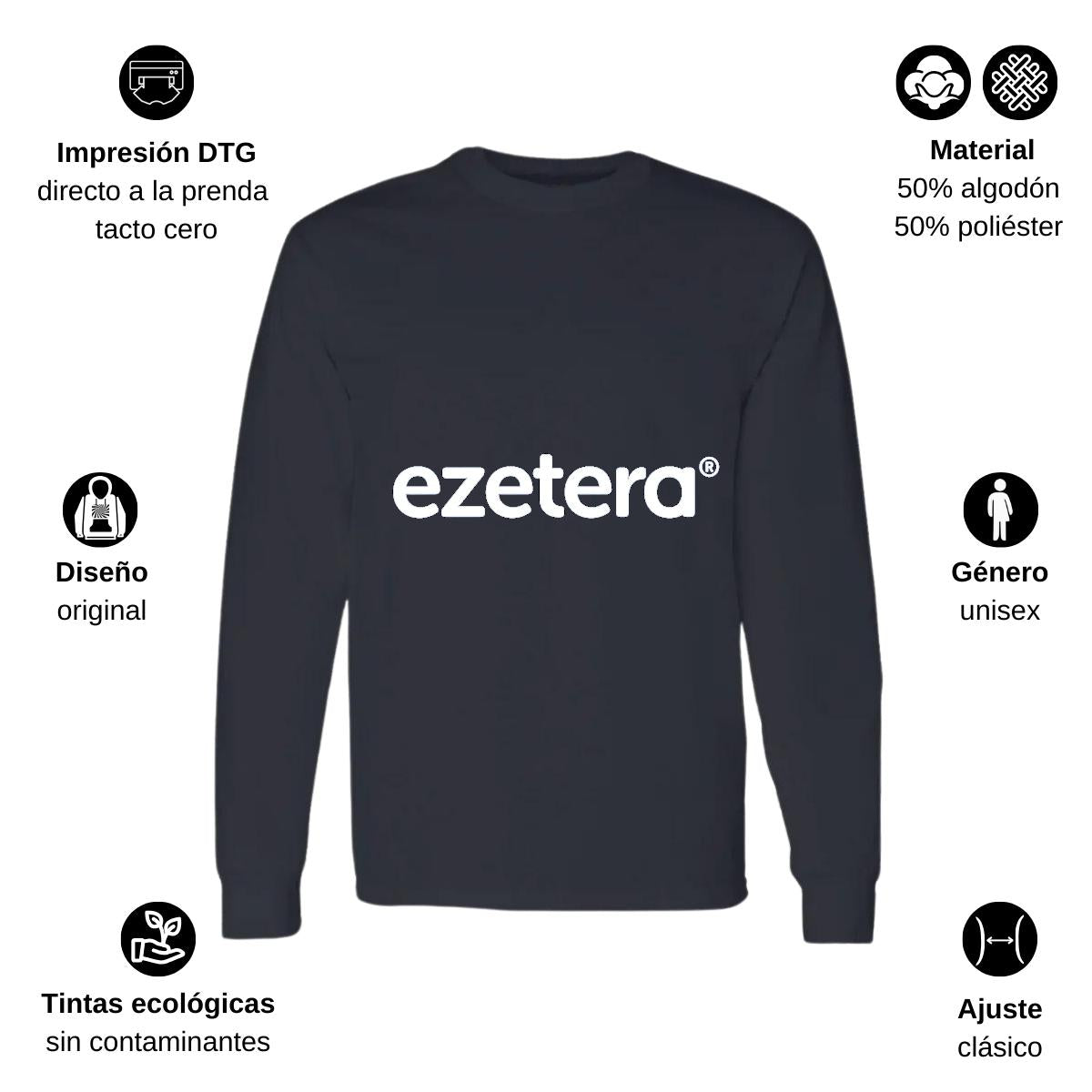 Playera Manga Larga Algodón Negro Logo