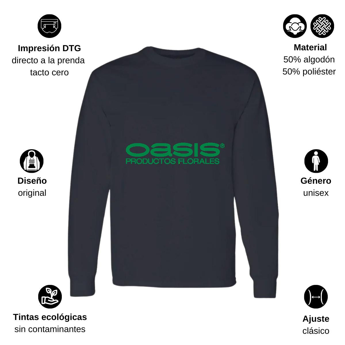 Playera Manga Larga Algodón Negro Logo