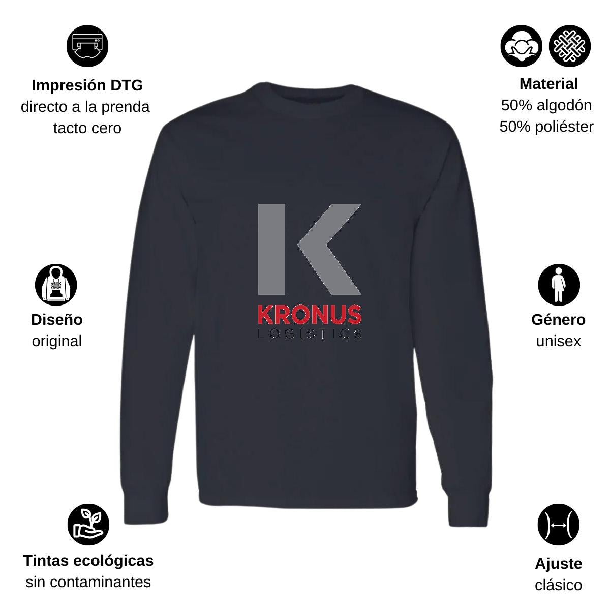 Playera Manga Larga Algodón Negro Logo