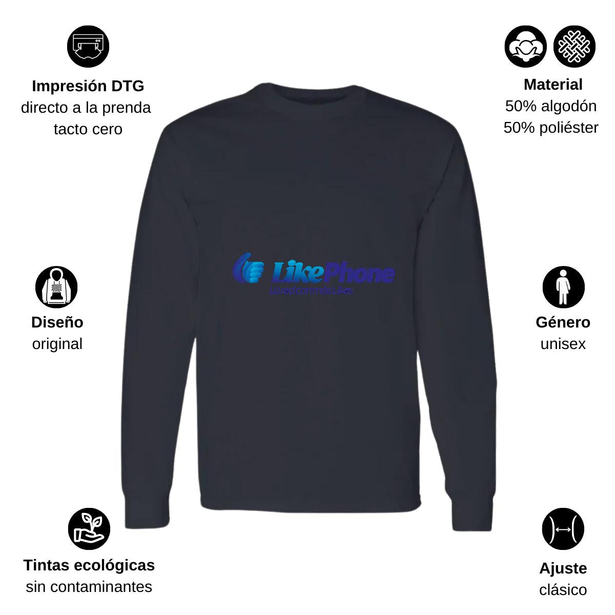 Playera Manga Larga Algodón Negro Logo