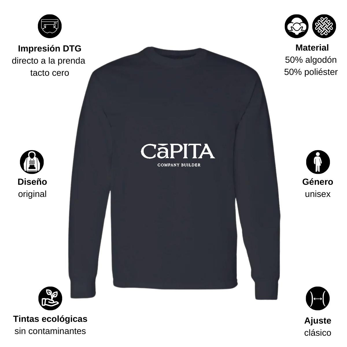 Playera Manga Larga Algodón Negro Logo