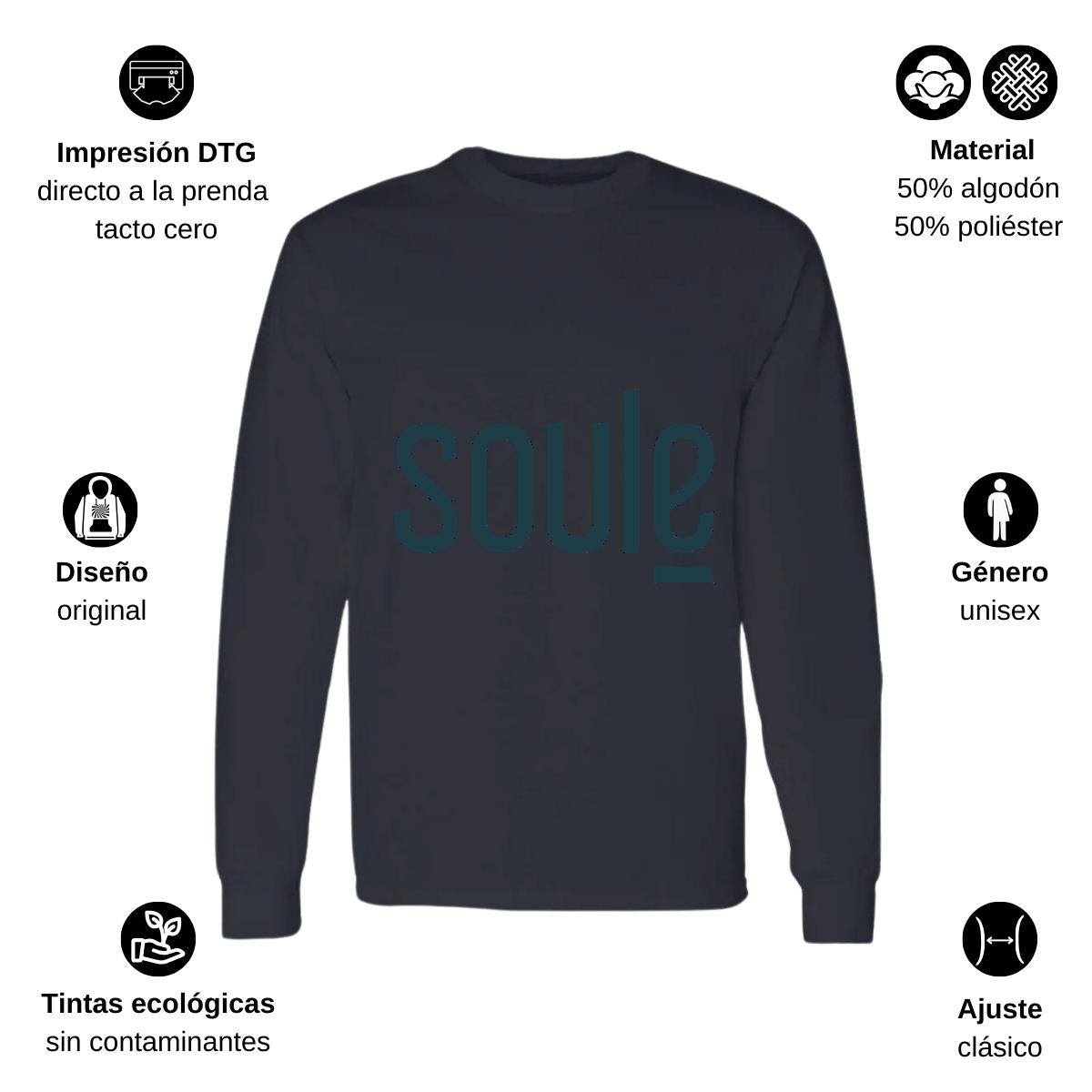 Playera Manga Larga Algodón Negro Logo