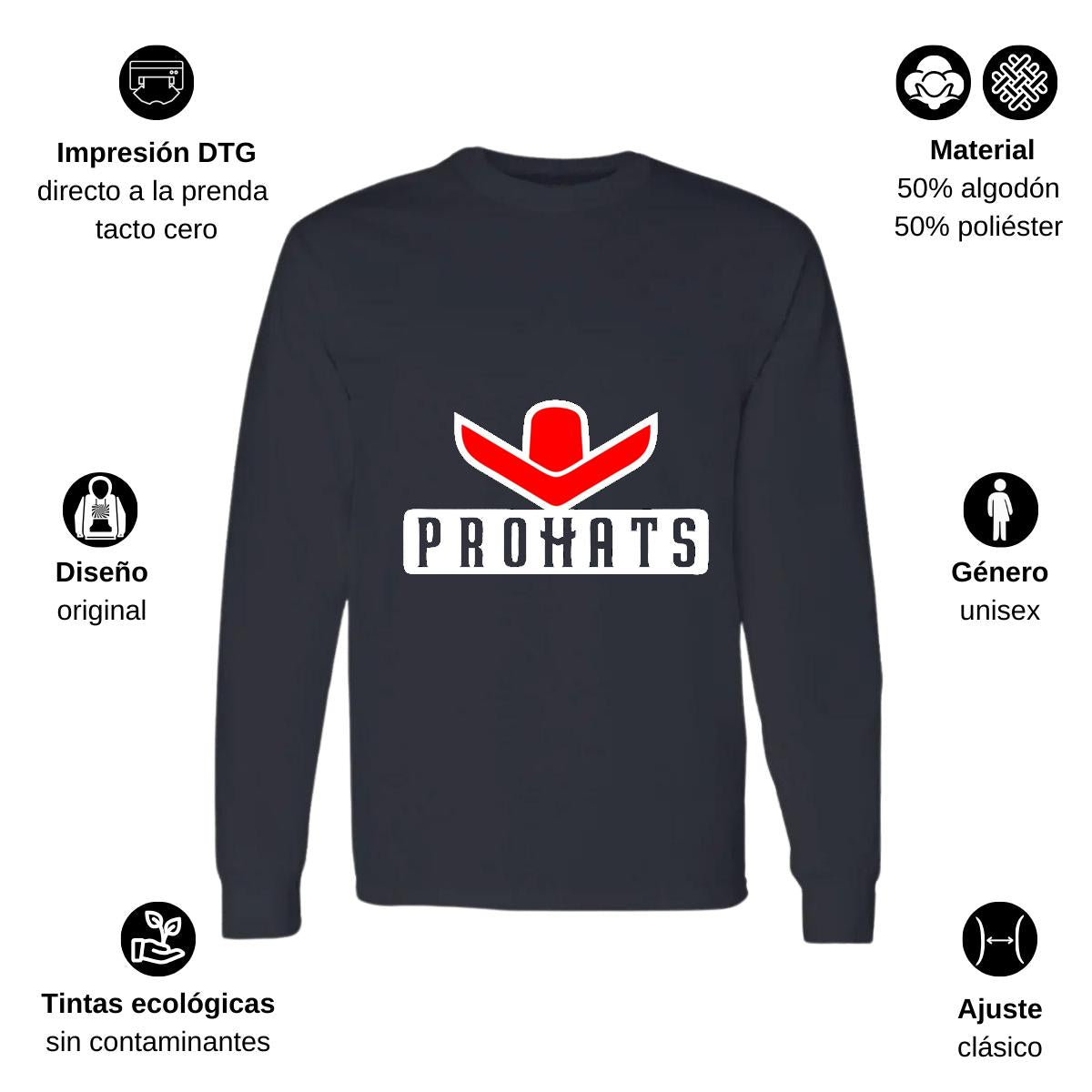 Playera Manga Larga Algodón Negro Logo