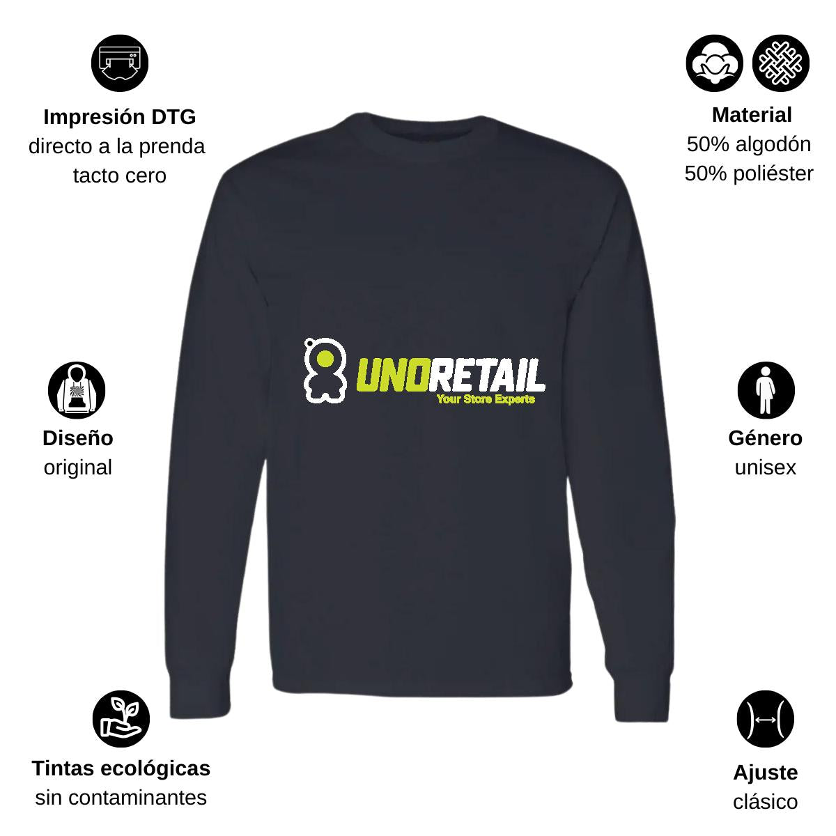 Playera Manga Larga Algodón Negro Logo