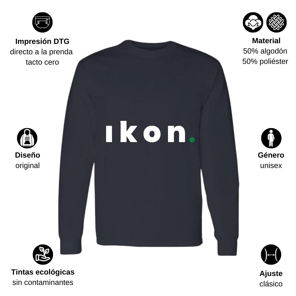 Playera Manga Larga Algodón Negro Logo