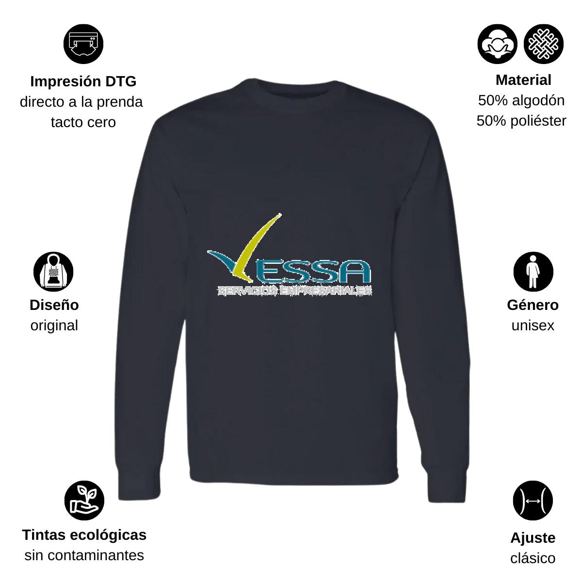 Playera Manga Larga Algodón Negro Logo