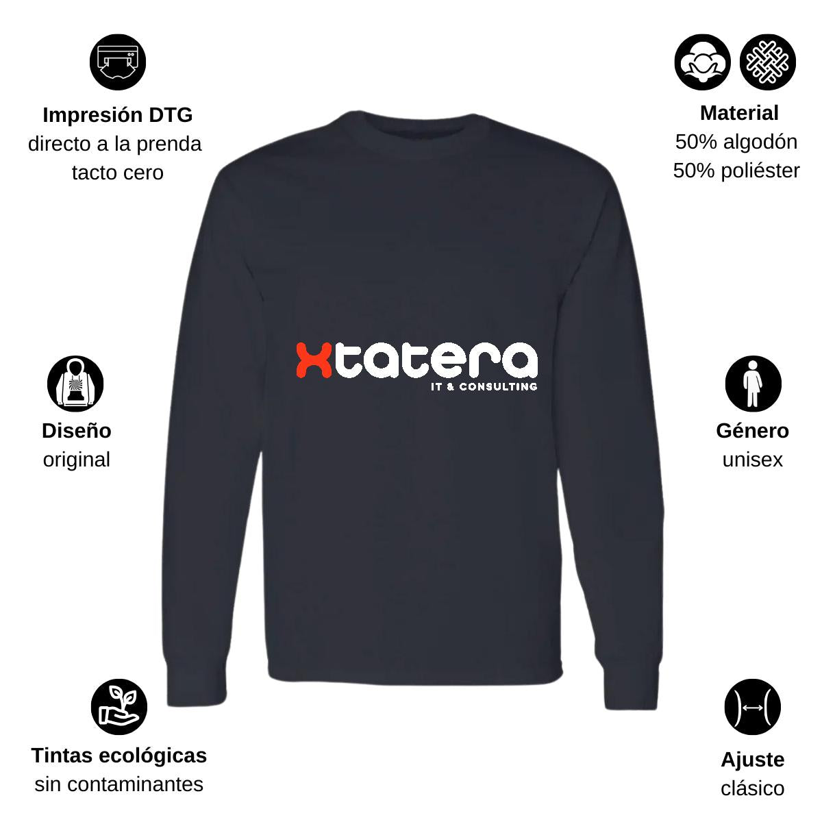 Playera Manga Larga Algodón Negro Logo
