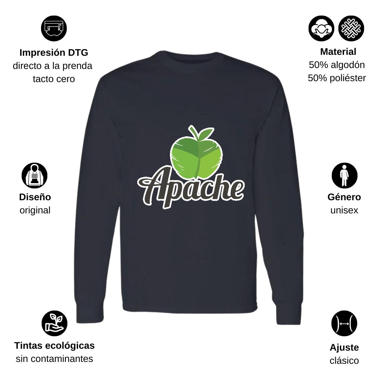 Playera Manga Larga Algodón Negro Logo