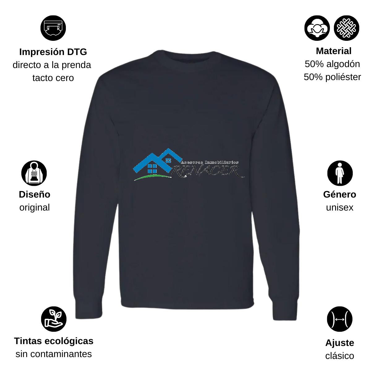 Playera Manga Larga Algodón Negro Logo