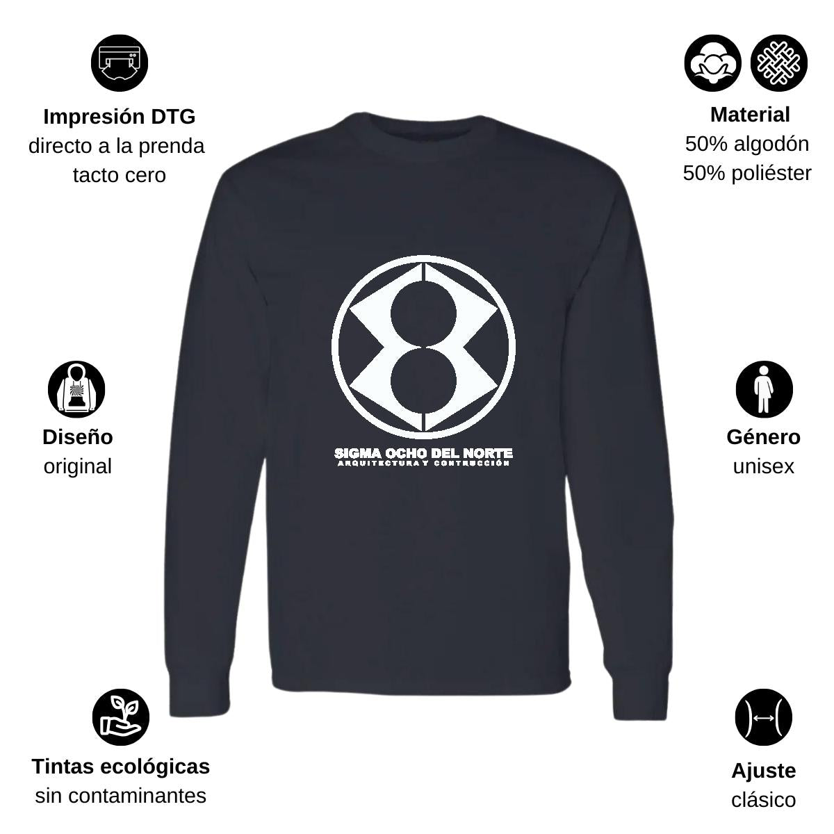 Playera Manga Larga Algodón Negro Logo