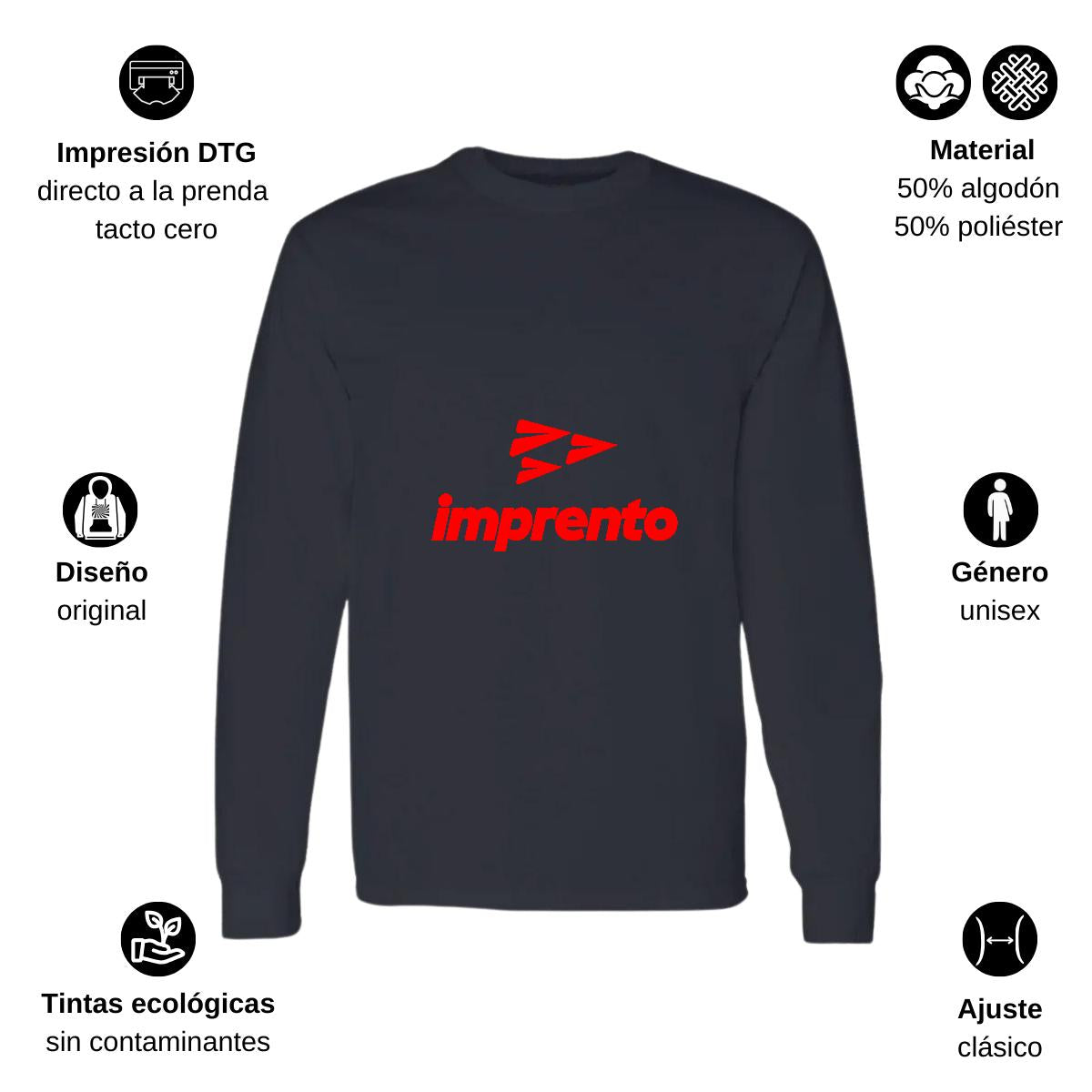 Playera Manga Larga Algodón Negro Logo
