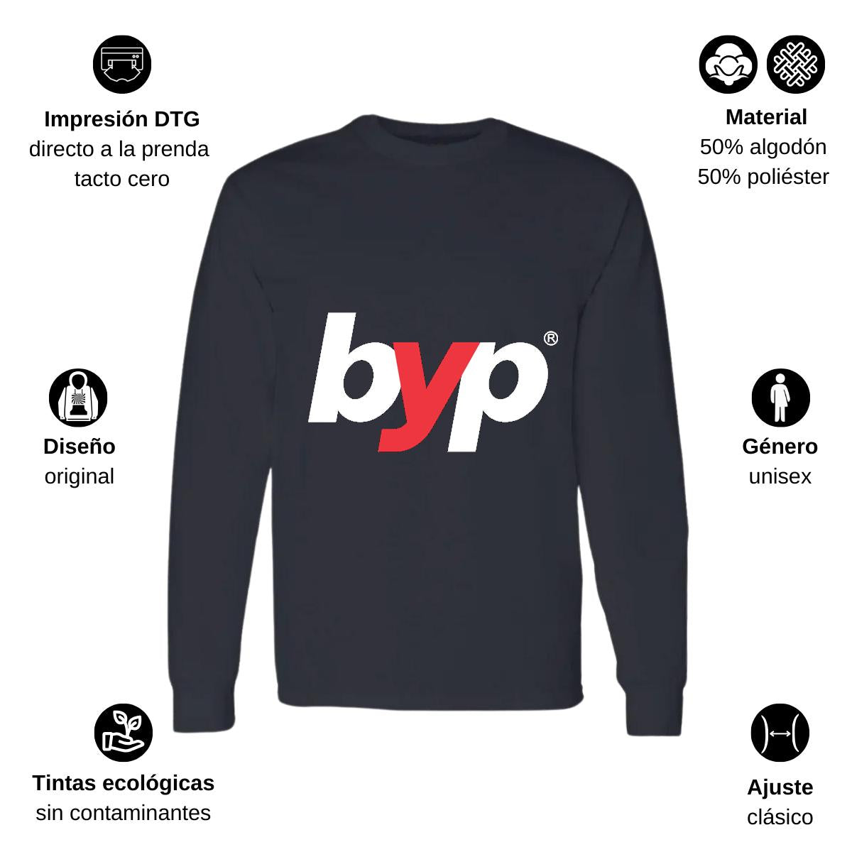 Playera Manga Larga Algodón Negro Logo