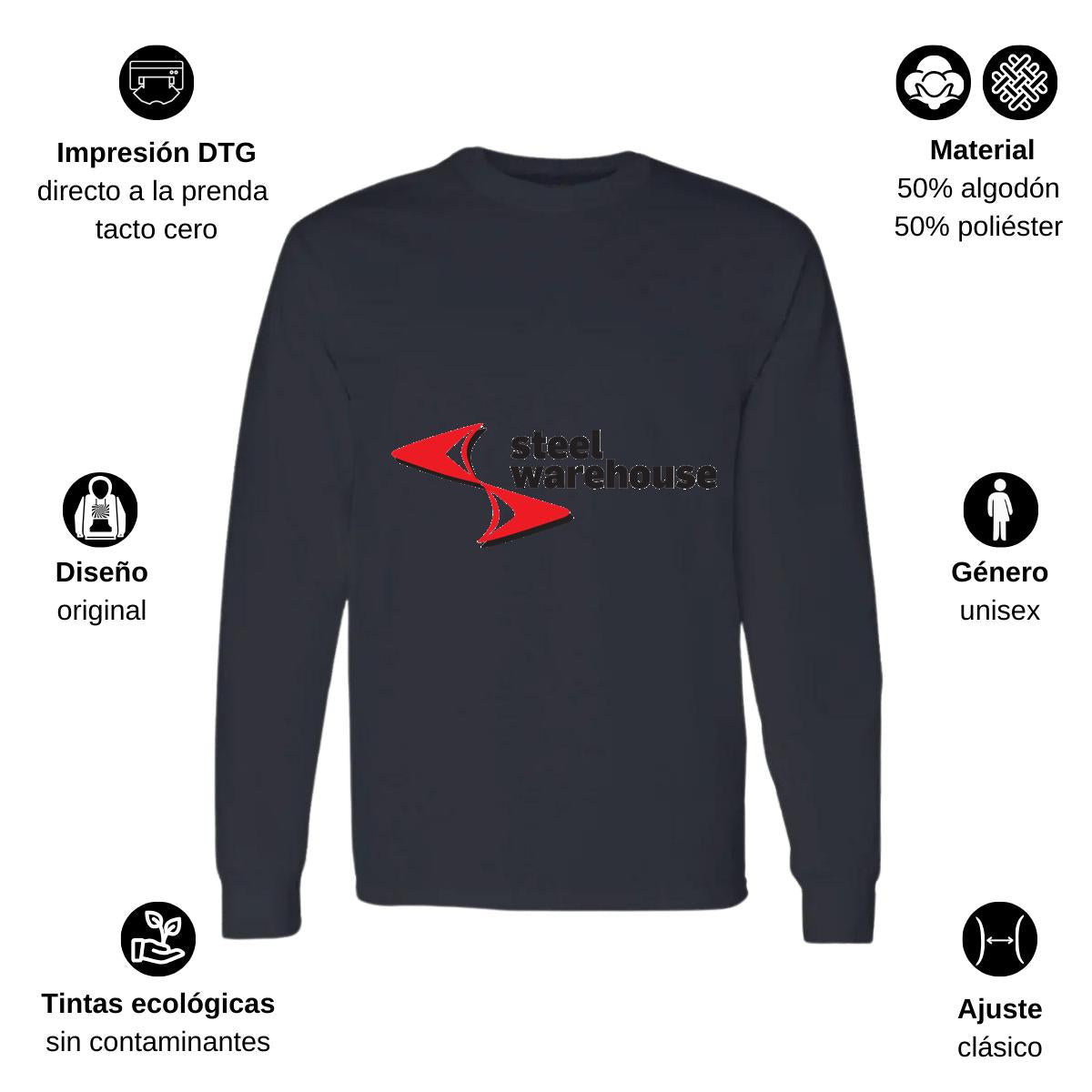 Playera Manga Larga Algodón Negro Logo
